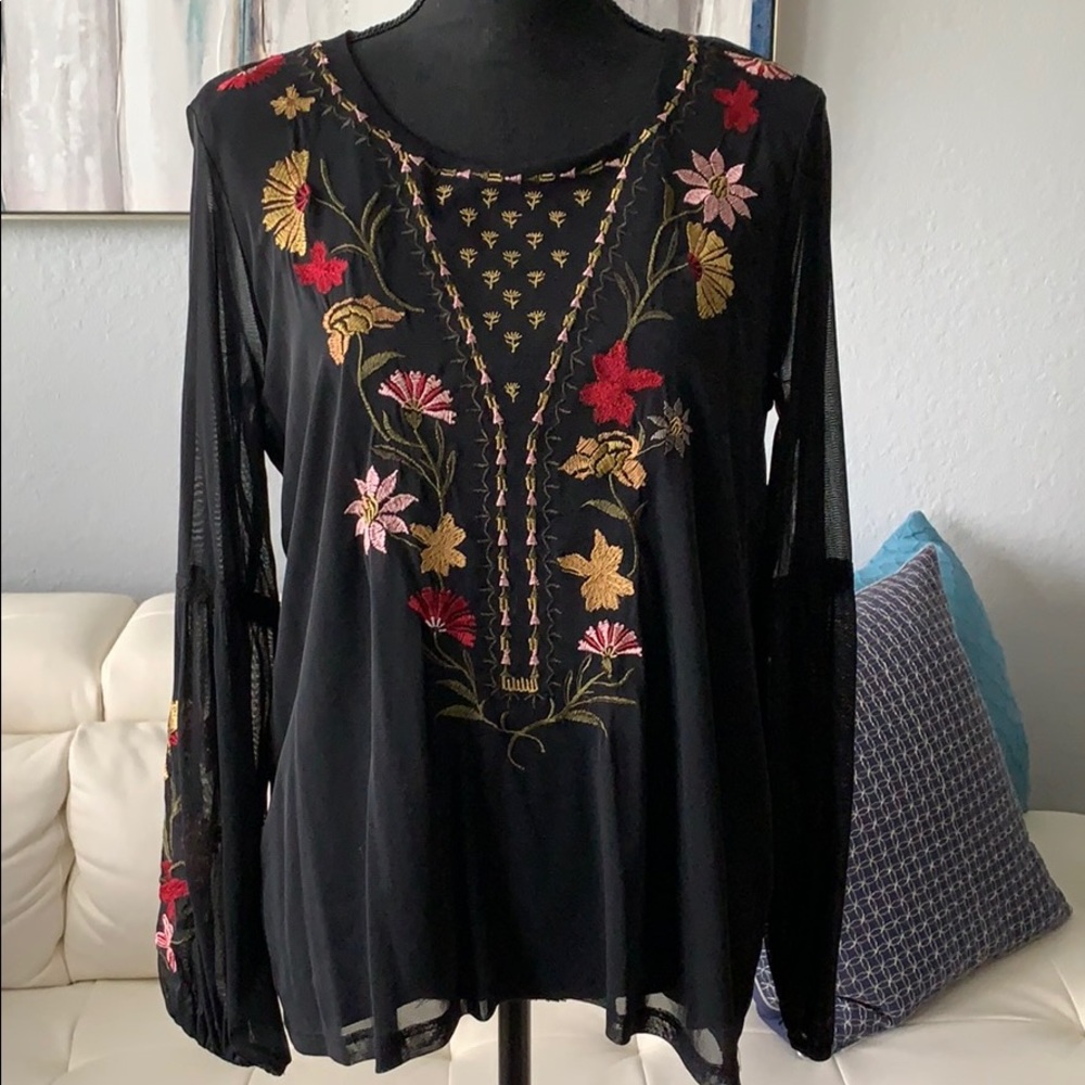 Style & Co. Embroidered Mesh Blouse, Size Small